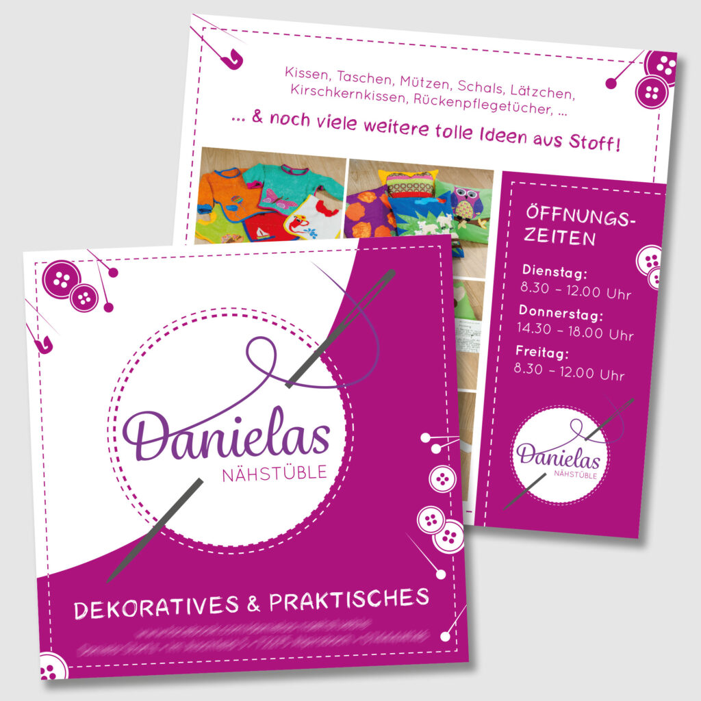 Quadratischer Flyer für Danielas Nähstüble
