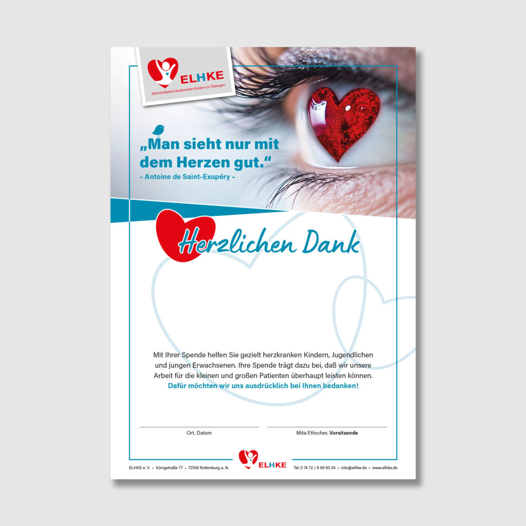 Eine Spenderurkunde für ELHKE e. V.