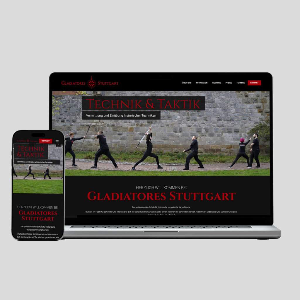 Die Homepage von Gladiatores Stuttgart beispielhaft auf einem Laptop und einem Smartphone dargestellt